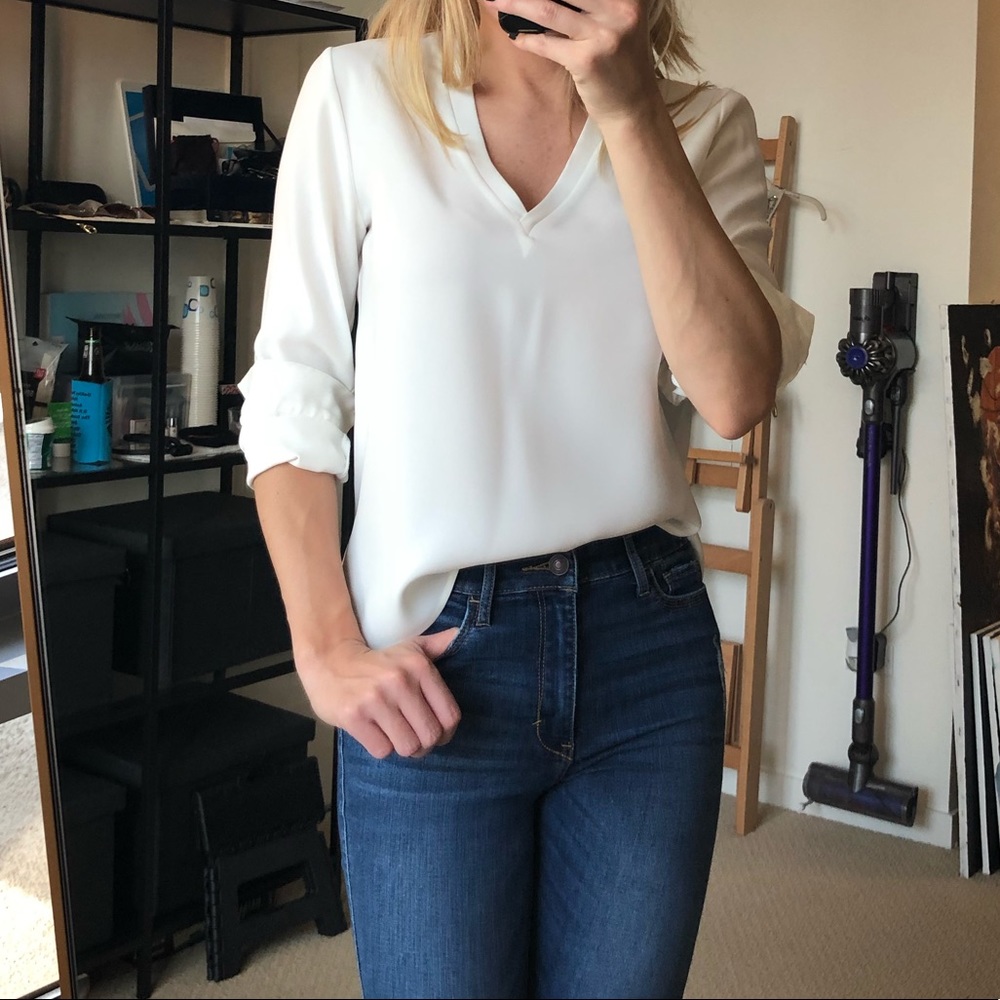 Zara stretch slim fit white silky blouse